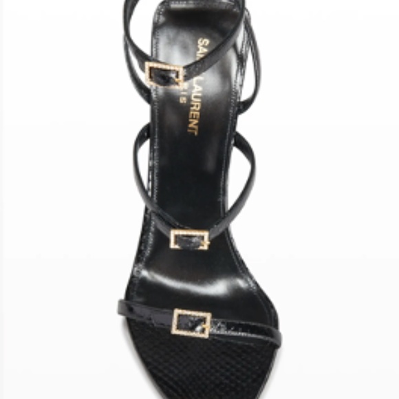 Saint Laurent "Giqua" Snakeskin Sandals with Crystal Trim 110MM - Picture 3 of 14
